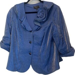 Dressbarn Blue Blouse with Structured Design and Flower Detail-14W